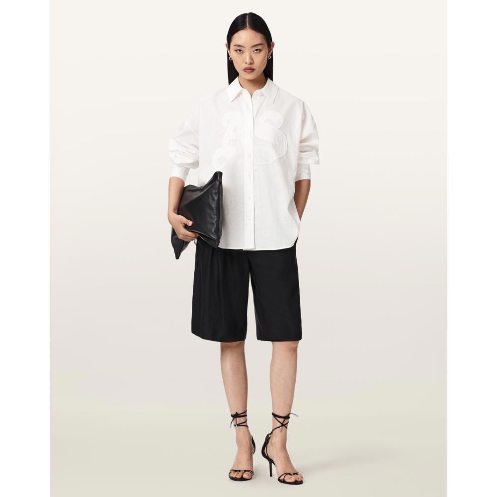 AllSaints Sparrow Linen Blend Embroidered Shirt